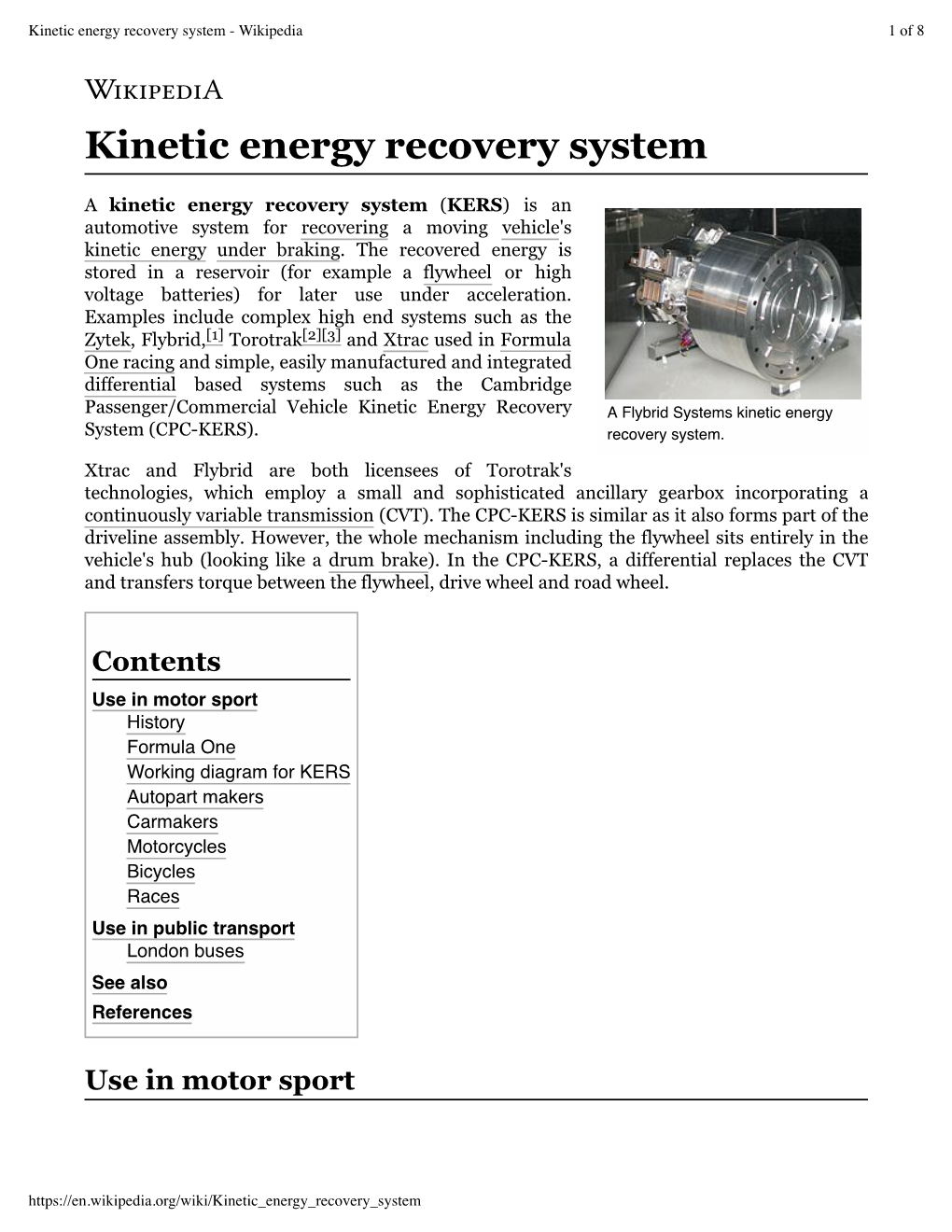 Kinetic Energy Recovery System - Wikipedia 1 of 8