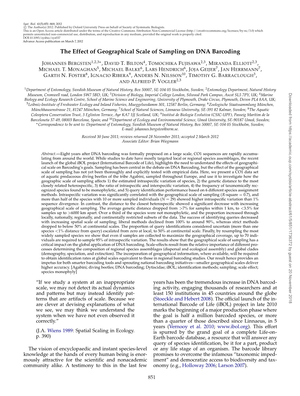 The Effect of Geographical Scale of Sampling on DNA Barcoding