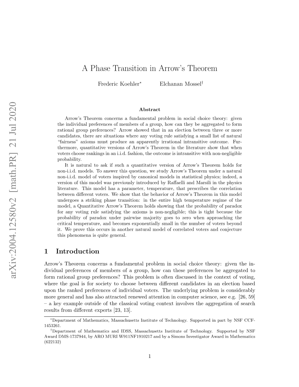 A Phase Transition in Arrow's Theorem