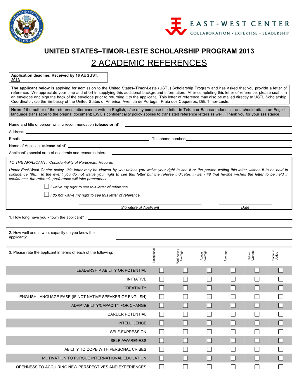 United States Timor-Leste Scholarship Program 2012