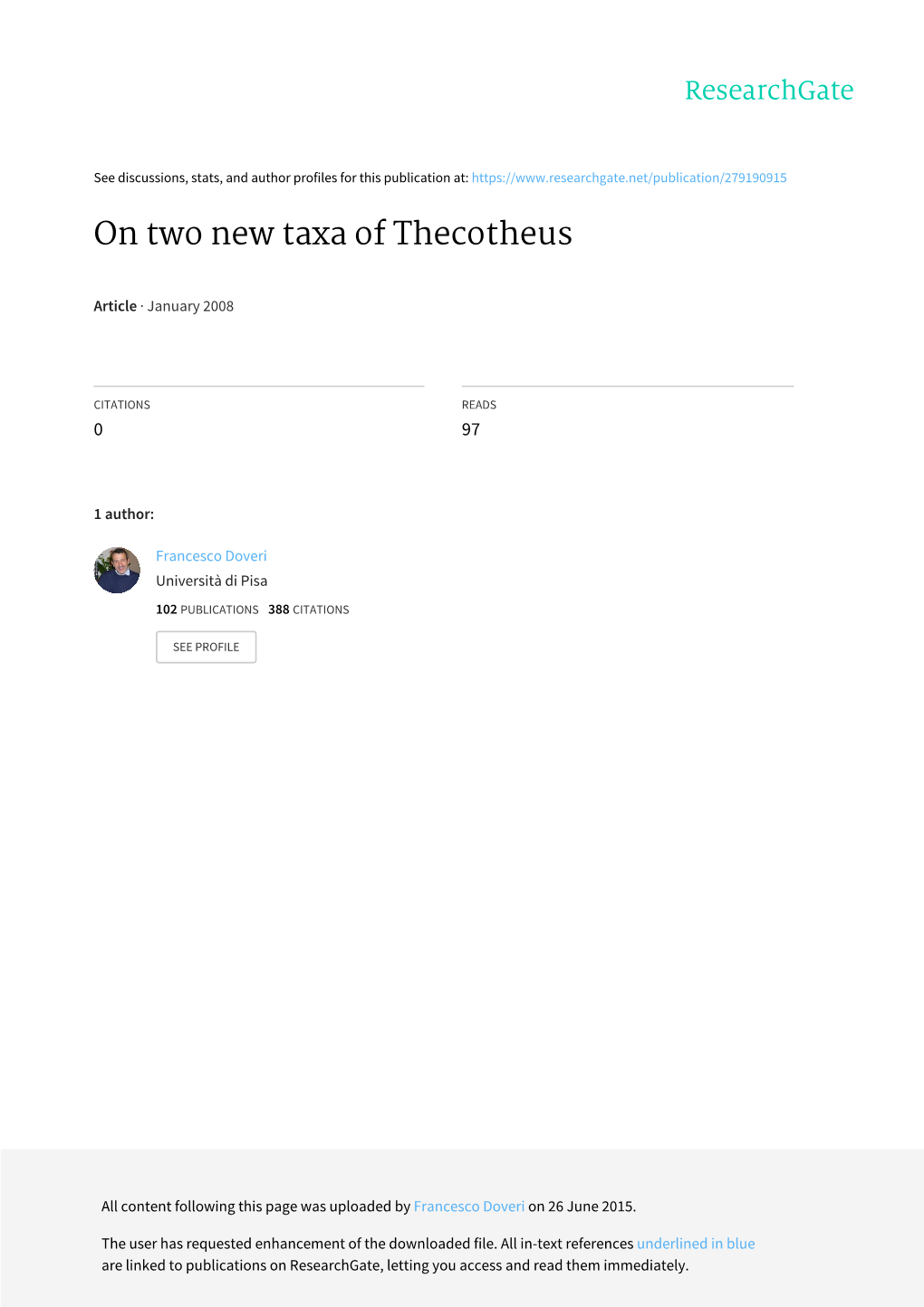 On Two New Taxa of Thecotheus