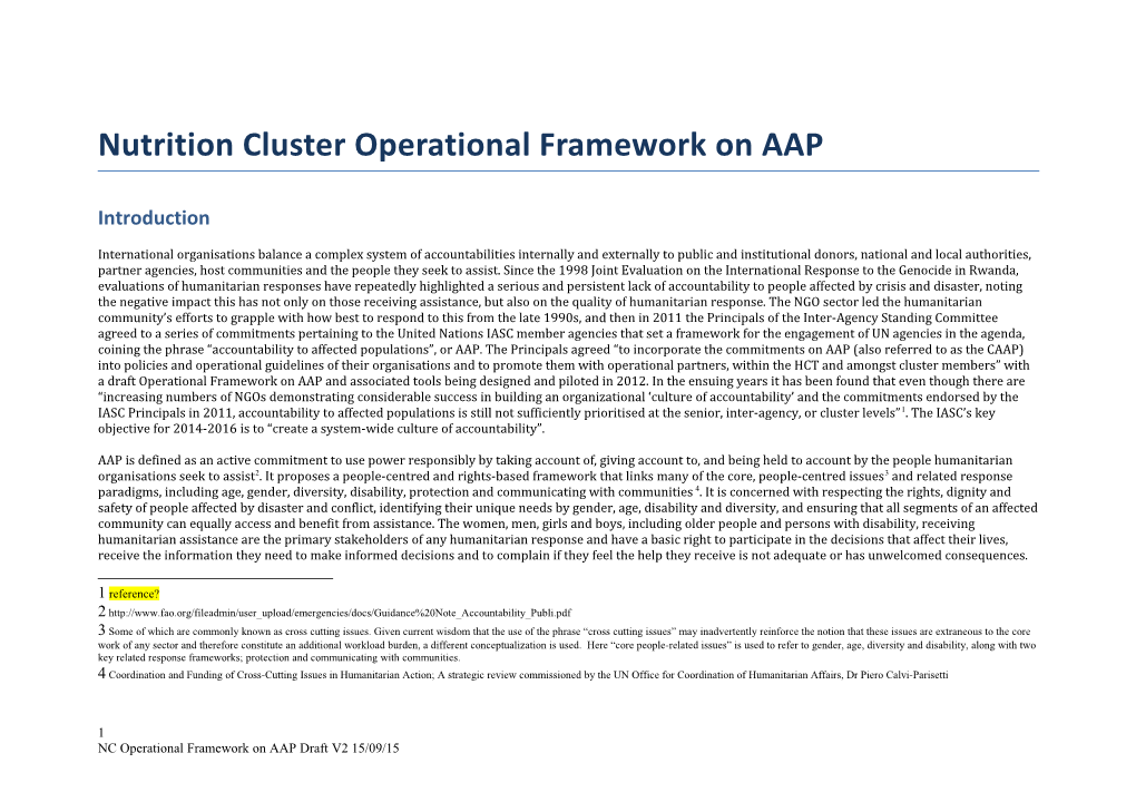 Nutrition Cluster Operational Framework on AAP