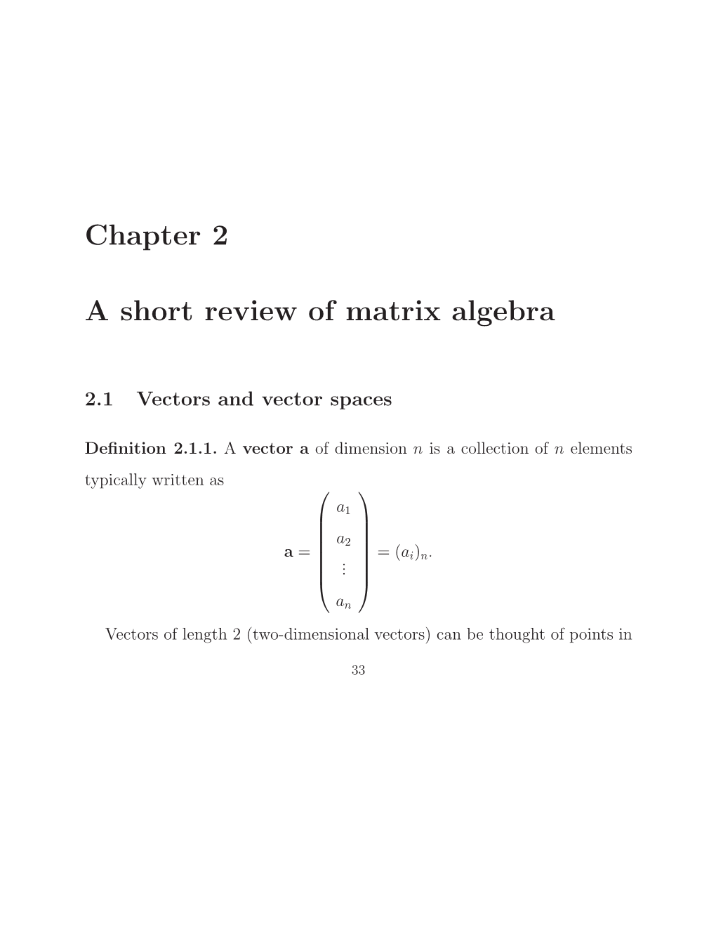 Chapter 2 a Short Review of Matrix Algebra