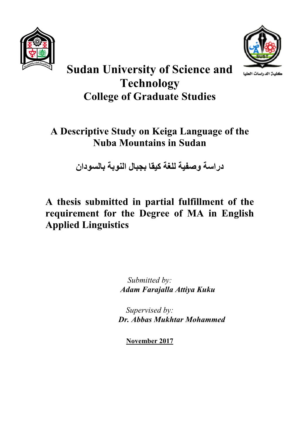 A Descriptive Study on Keiga Language of the Nuba Mountains in Sudan