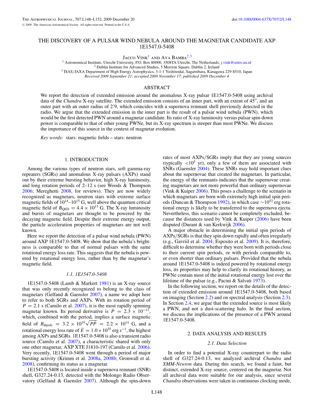 The Discovery of a Pulsar Wind Nebula Around the Magnetar Candidate Axp 1E1547.0-5408