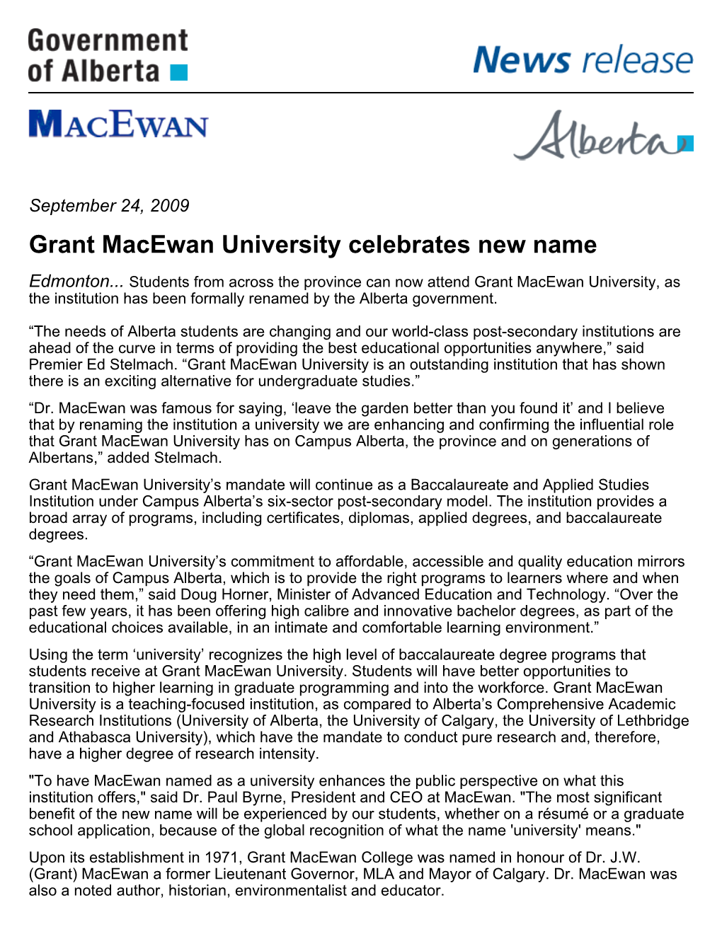 Grant Macewan University Celebrates New Name