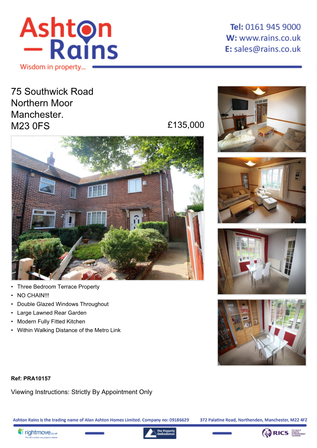 75 Southwick Road Northern Moor Manchester. M23 0FS £135,000