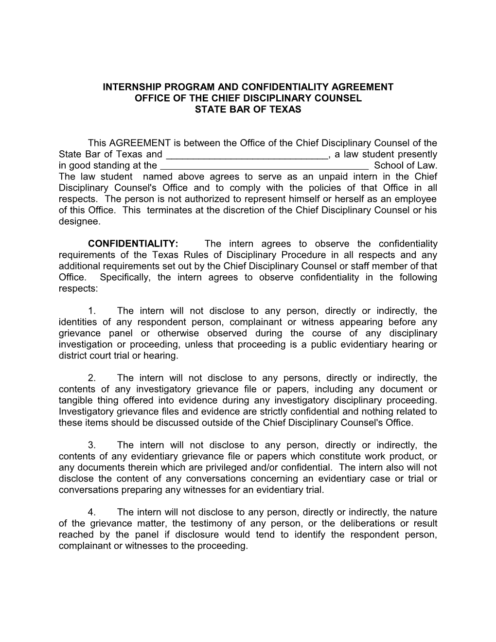 Internship Program And Confidentiality Agreement