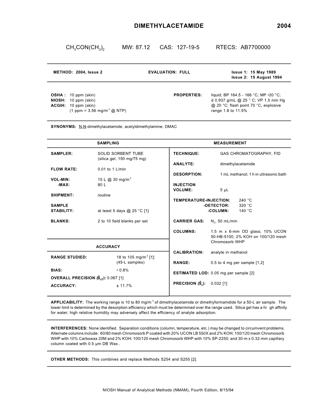 Dimethylacetamide 2004