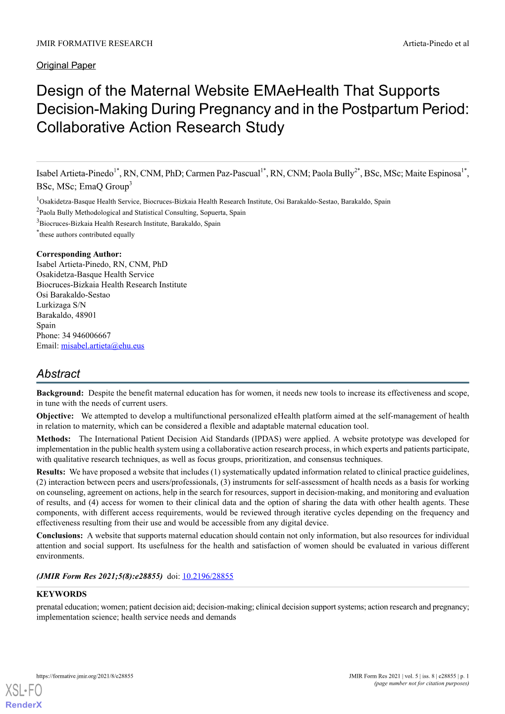 Design of the Maternal Website Emaehealth That Supports Decision-Making During Pregnancy and in the Postpartum Period: Collaborative Action Research Study