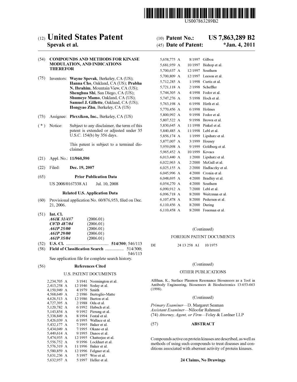 (12) United States Patent (10) Patent No.: US 7,863,289 B2 Spevak Et Al