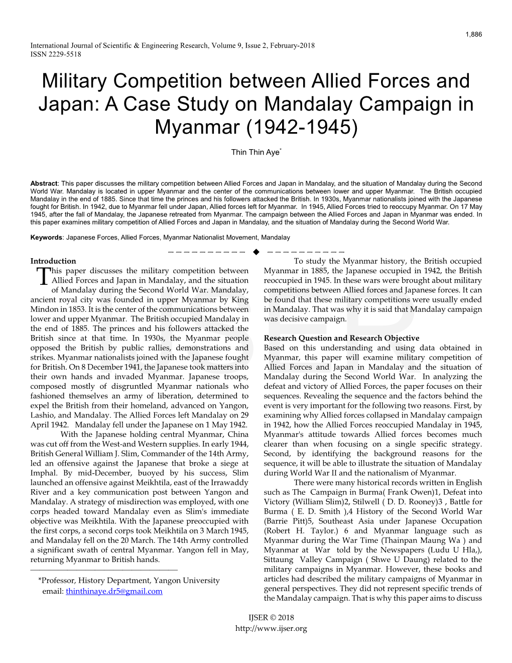 Military Competition Between Allied Forces and Japan: a Case Study on Mandalay Campaign in Myanmar (1942-1945)