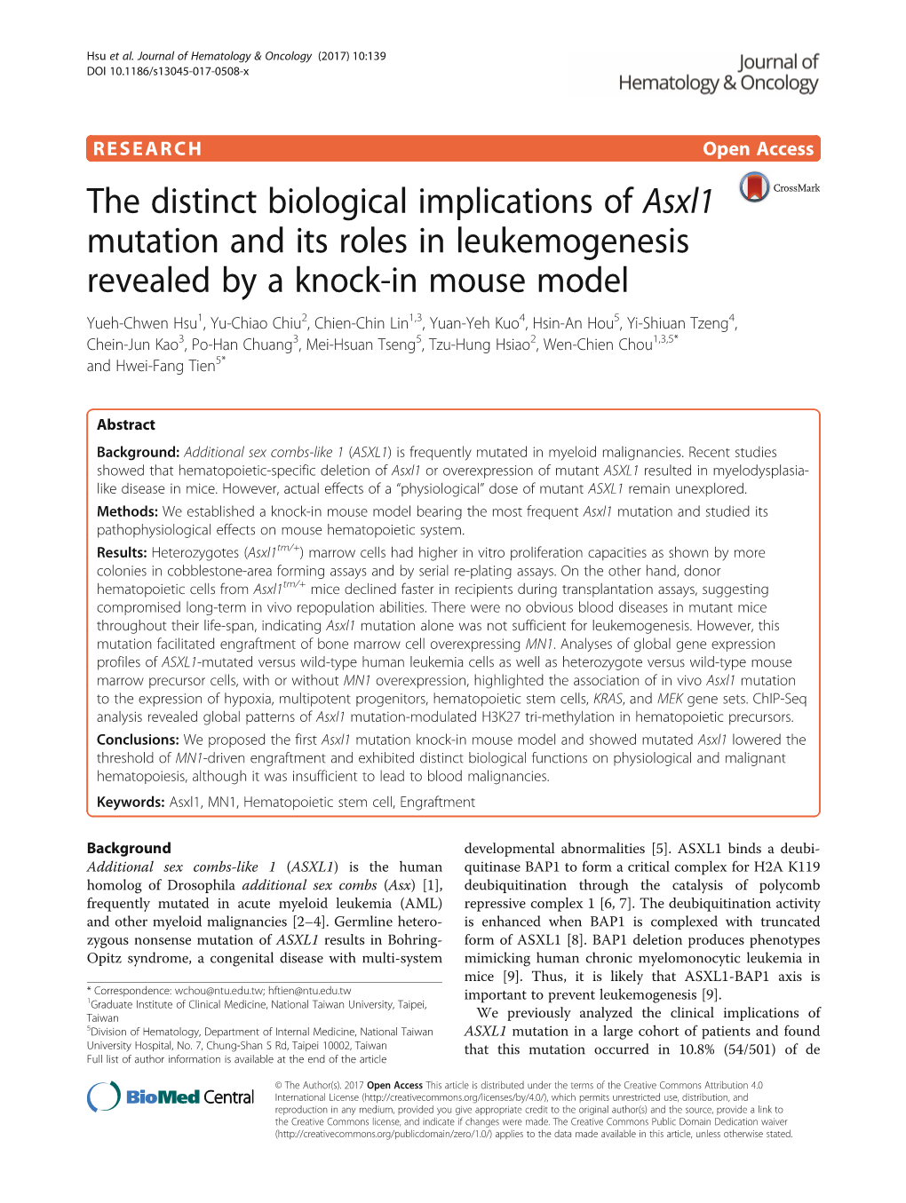 The Distinct Biological Implications of Asxl1 Mutation and Its Roles In