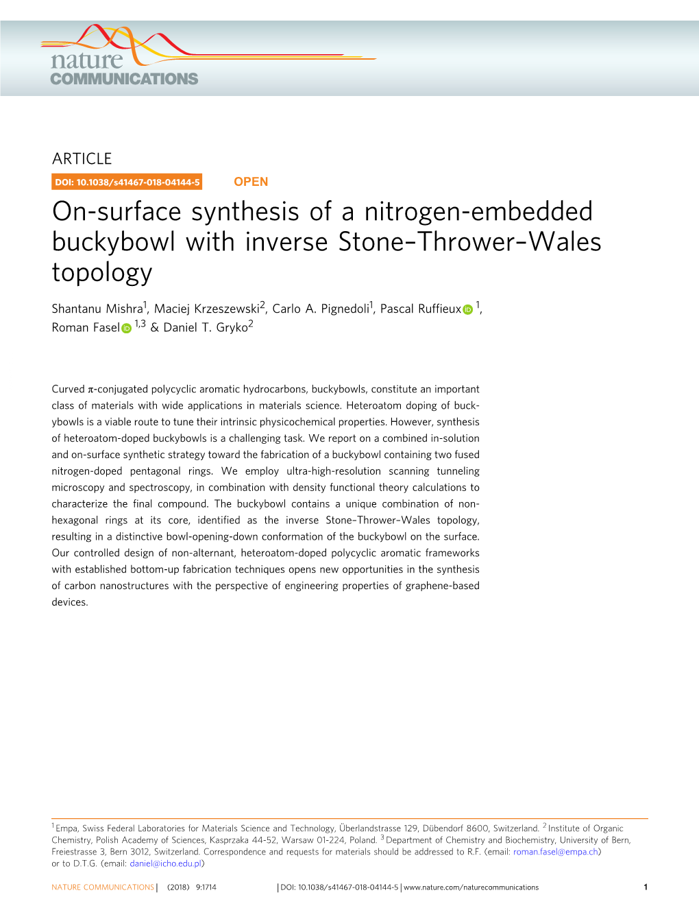 On-Surface Synthesis of a Nitrogen-Embedded Buckybowl with Inverse Stoneâ