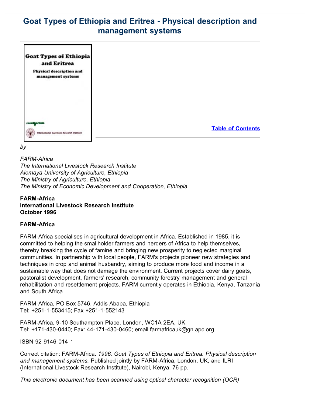 Goat Types of Ethiopia and Eritrea - Physical Description and Management Systems