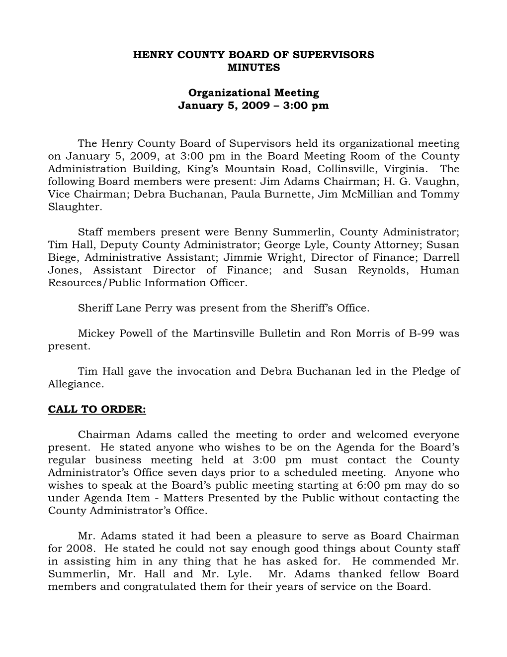 2009 Board of Supervisors Meeting Minutes