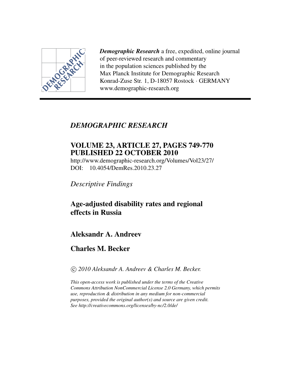 Age-Adjusted Disability Rates and Regional Effects in Russia