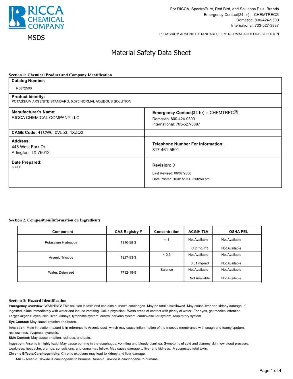 MSDS Material Safety Data Sheet