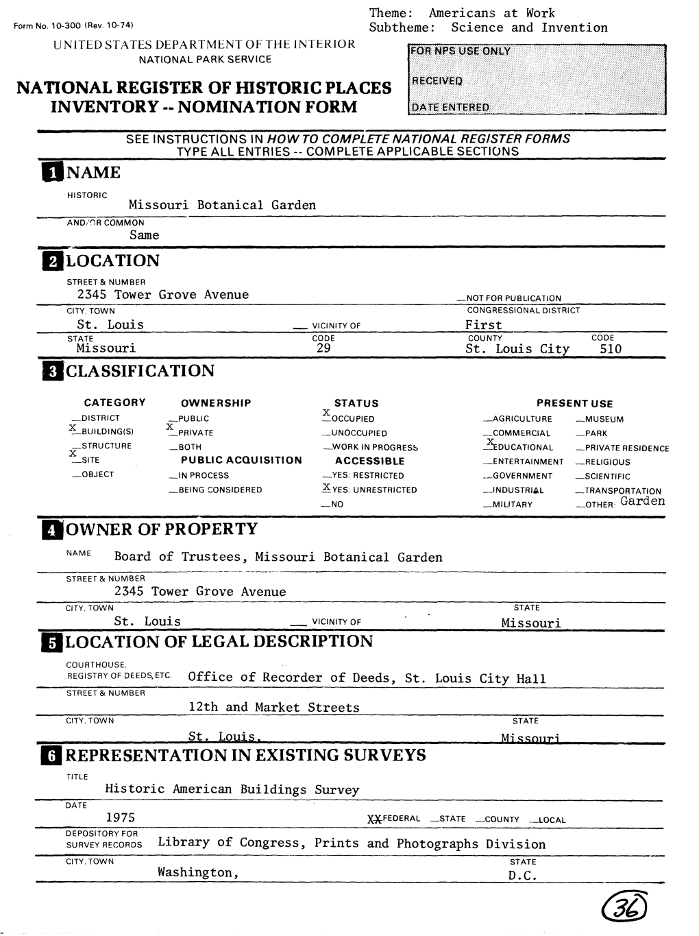 National Register of Historic Places Inventory -- Nomination Form