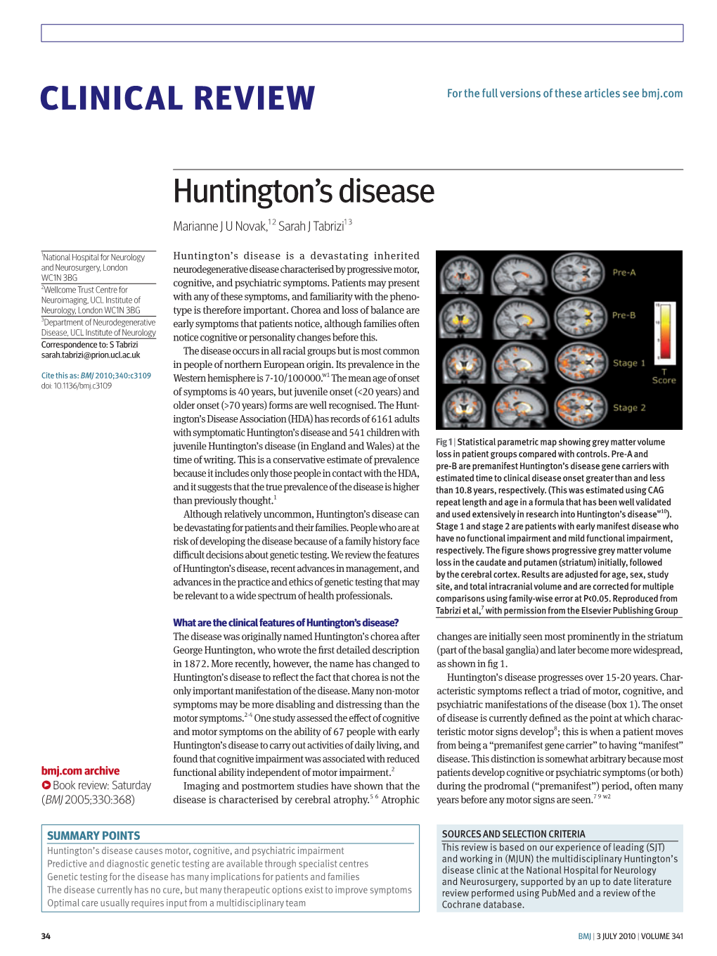 Clinical Review Huntington's Disease