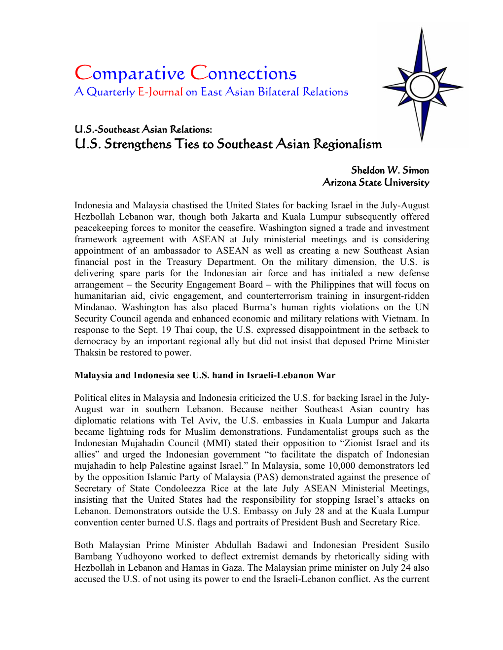 Comparative Connections a Quarterly E-Journal on East Asian Bilateral Relations