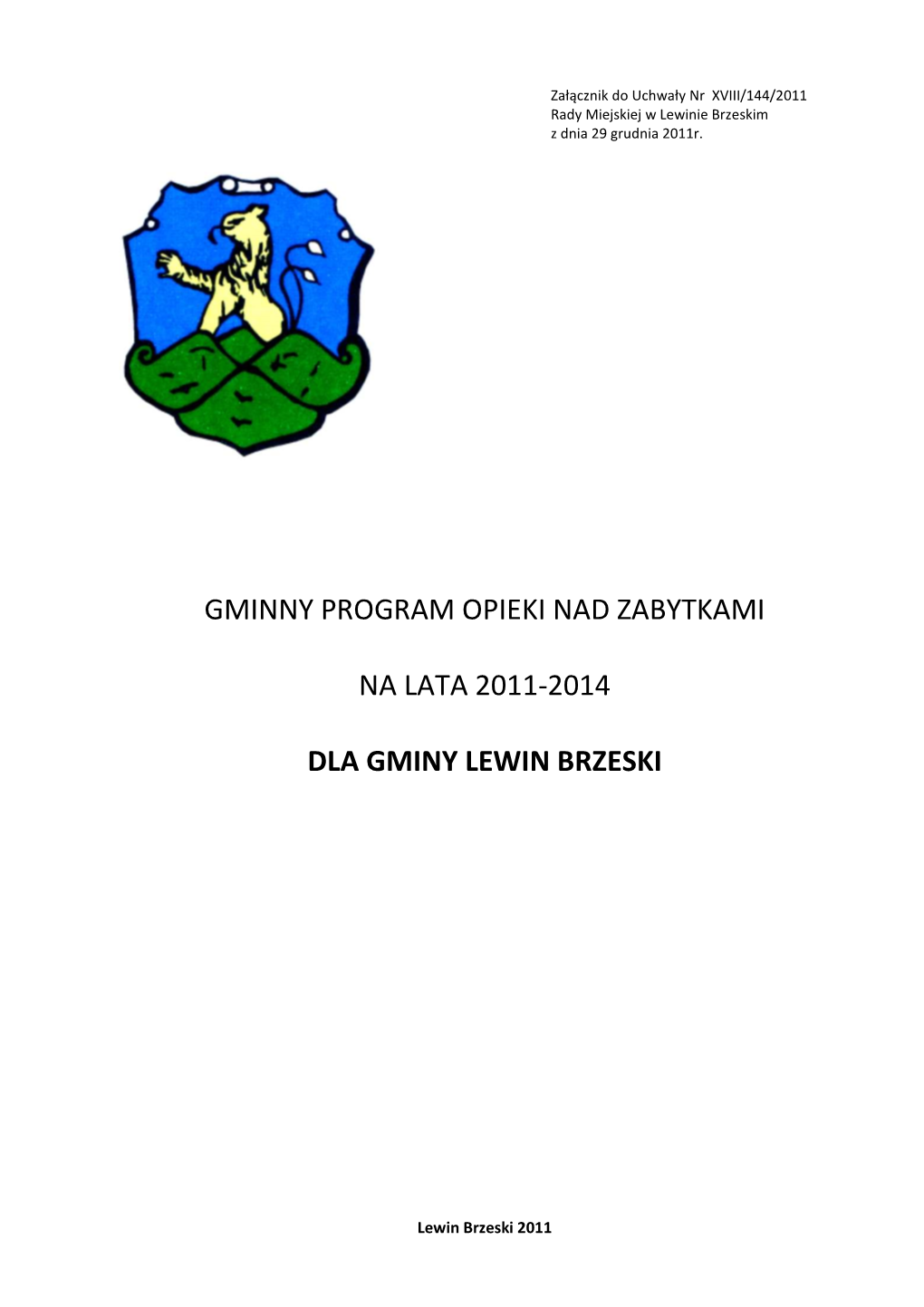 Gminny Program Opieki Nad Zabytkami Na Lata 2011-2014 Dla Gminy Lewin