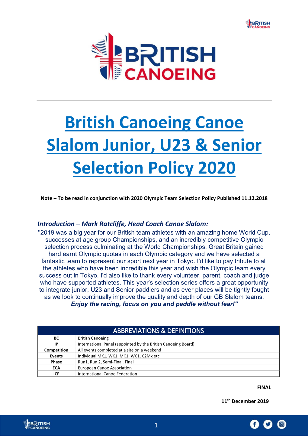 Selection Policy 2020