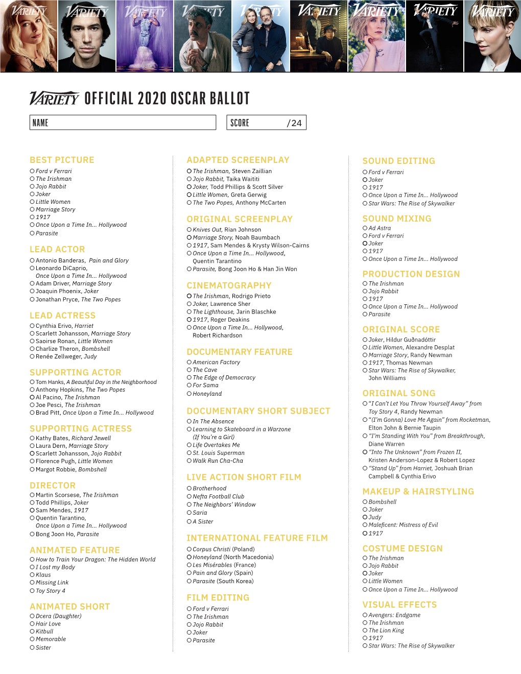 Oscar Ballot