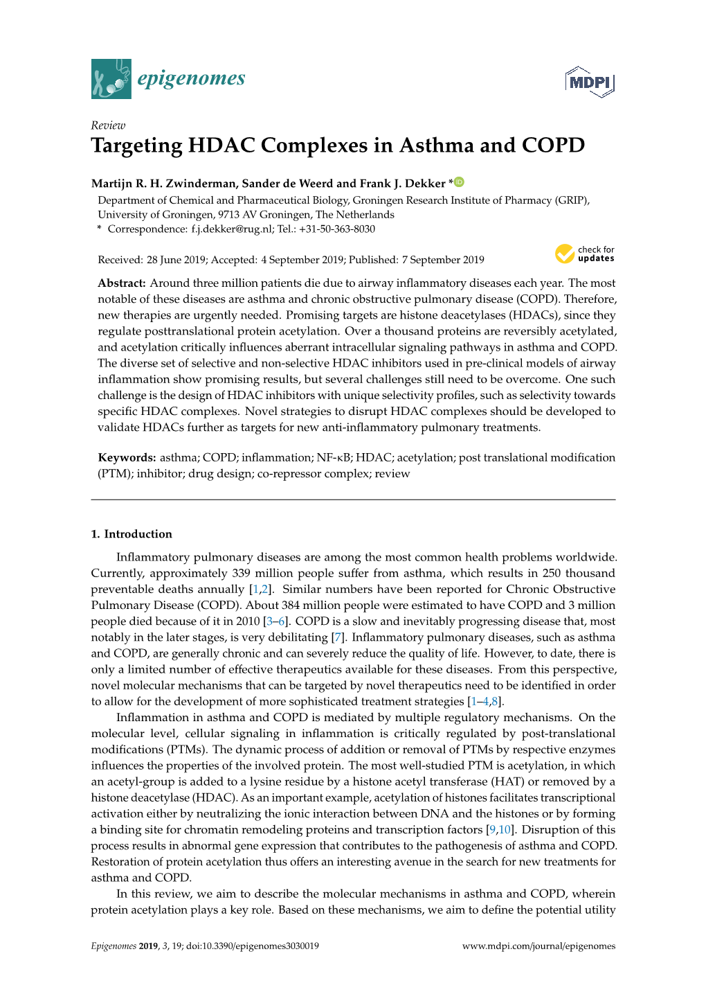 Targeting HDAC Complexes in Asthma and COPD