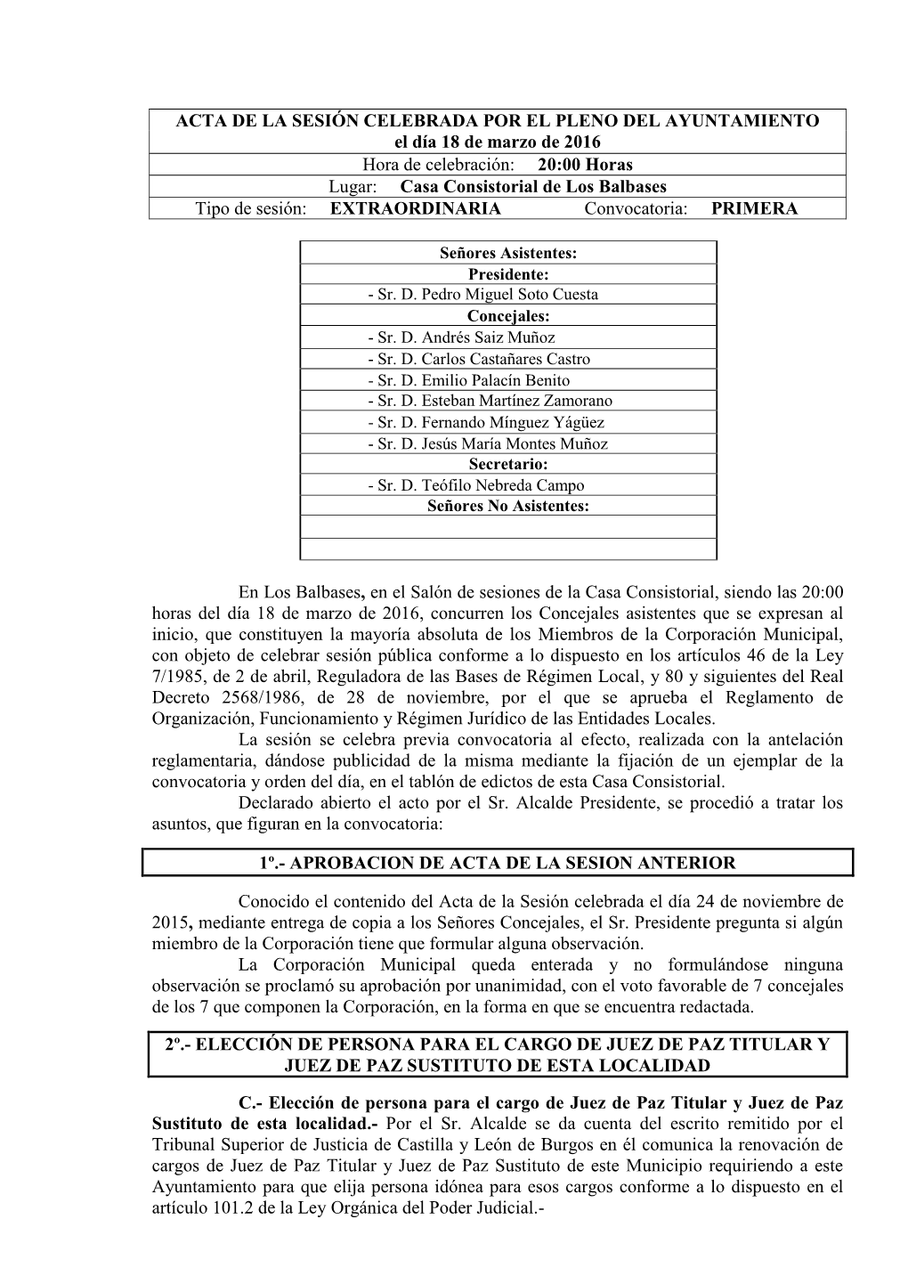 Acta De La Sesión Celebrada Por El Pleno Del Ayuntamiento