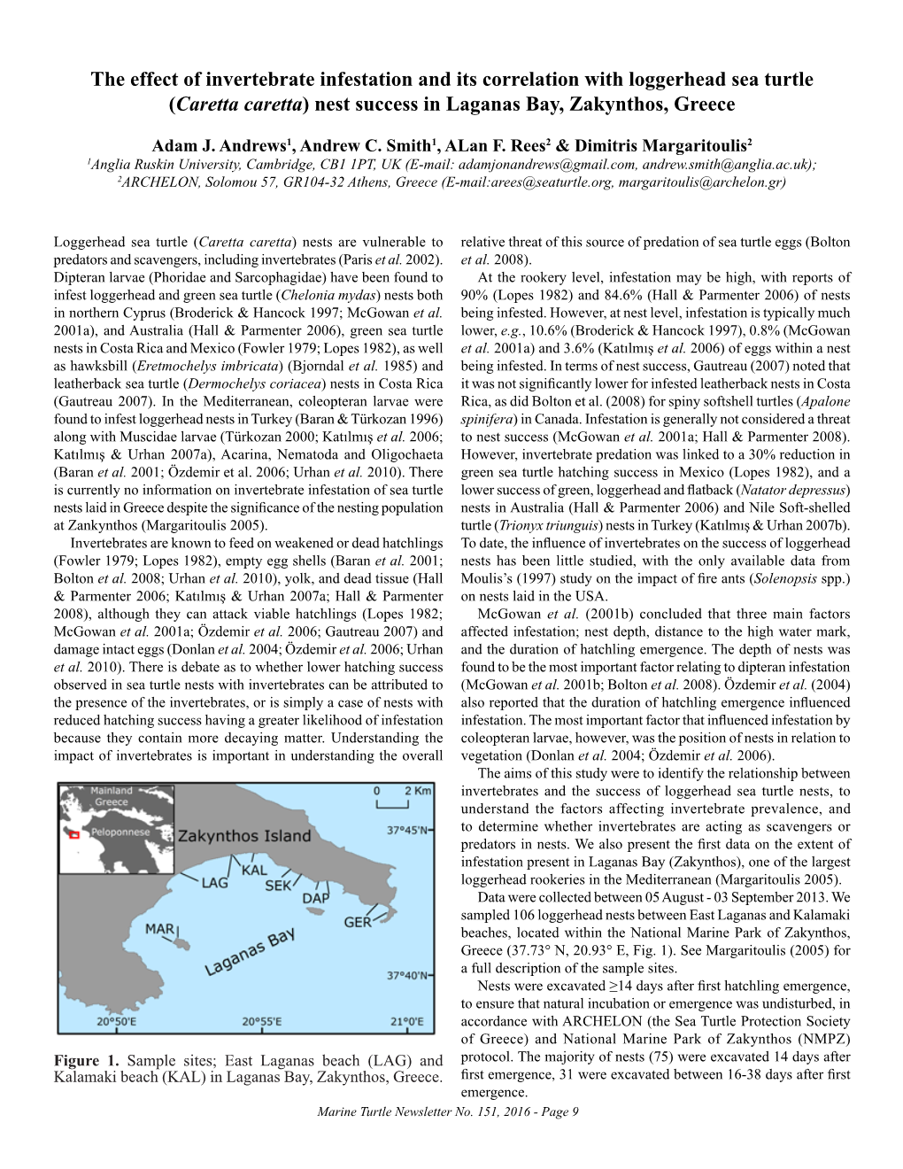 The Effect of Invertebrate Infestation and Its Correlation with Loggerhead Sea Turtle (Caretta Caretta) Nest Success in Laganas Bay, Zakynthos, Greece