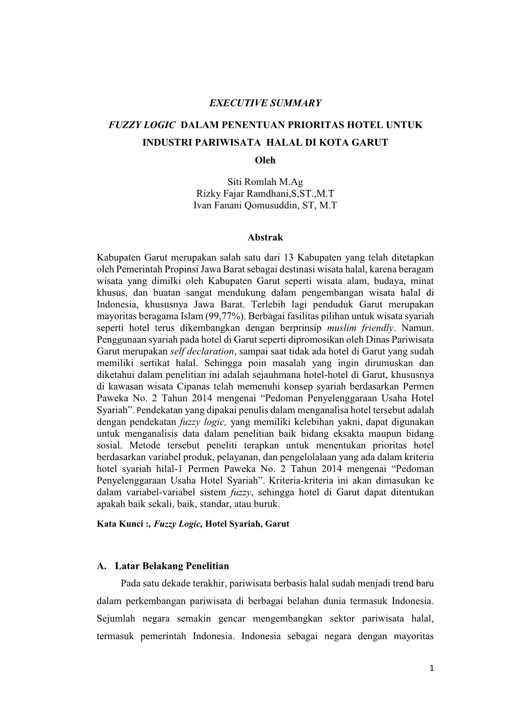 Executive Summary Fuzzy Logic Dalam Penentuan