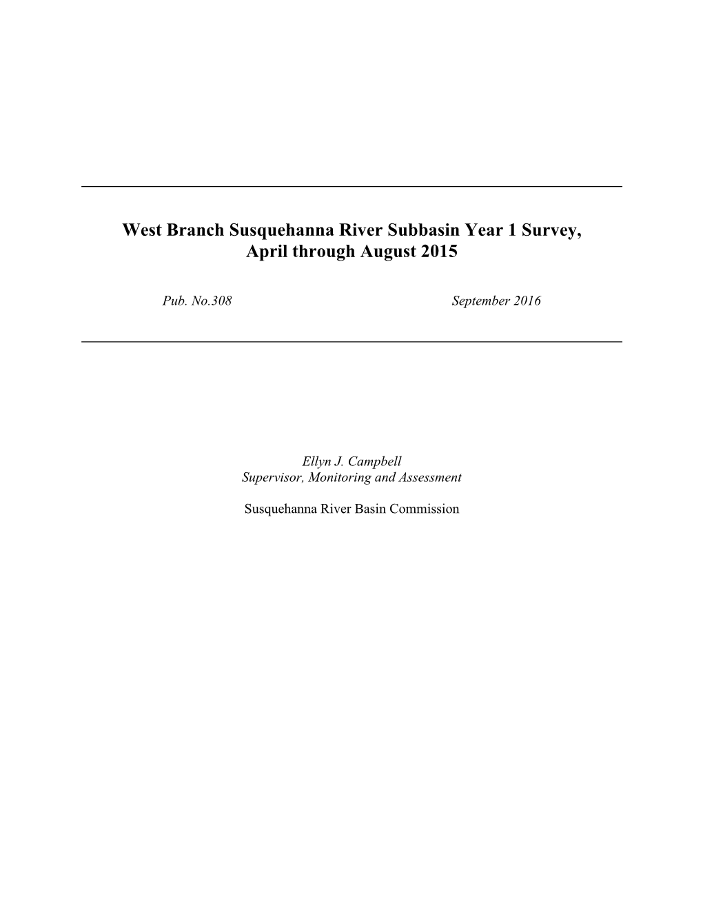 West Branch Subbasin Survey 2015