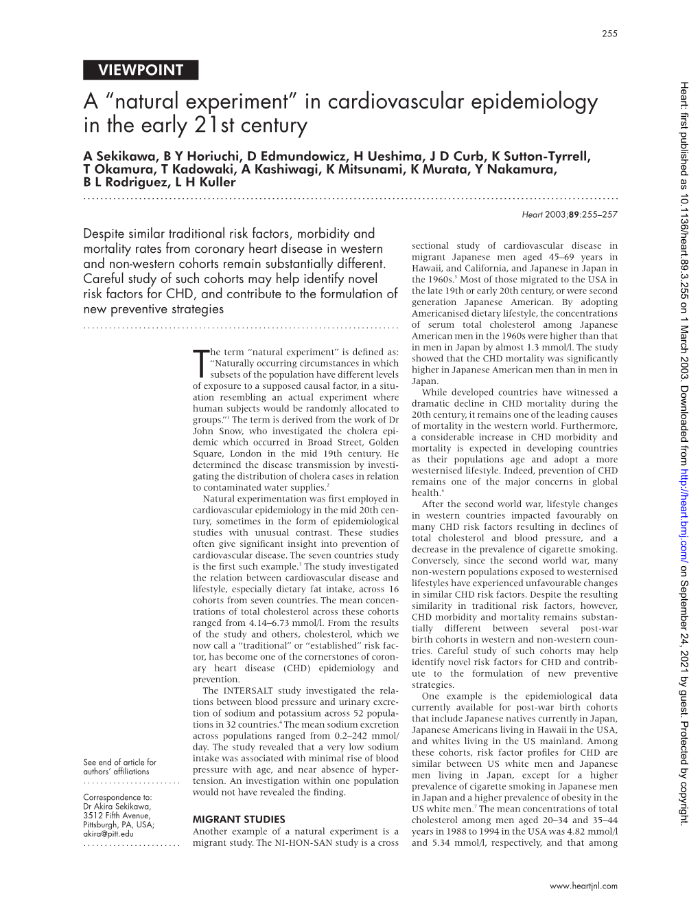 In Cardiovascular Epidemiology in the Early 21St Century