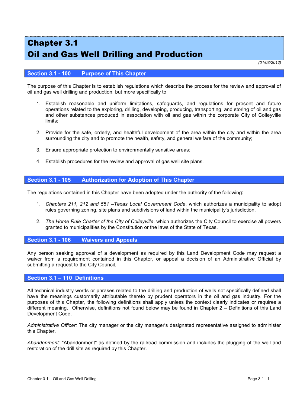 Chapter 3.1 Gas and Oil Well Drilling and Production