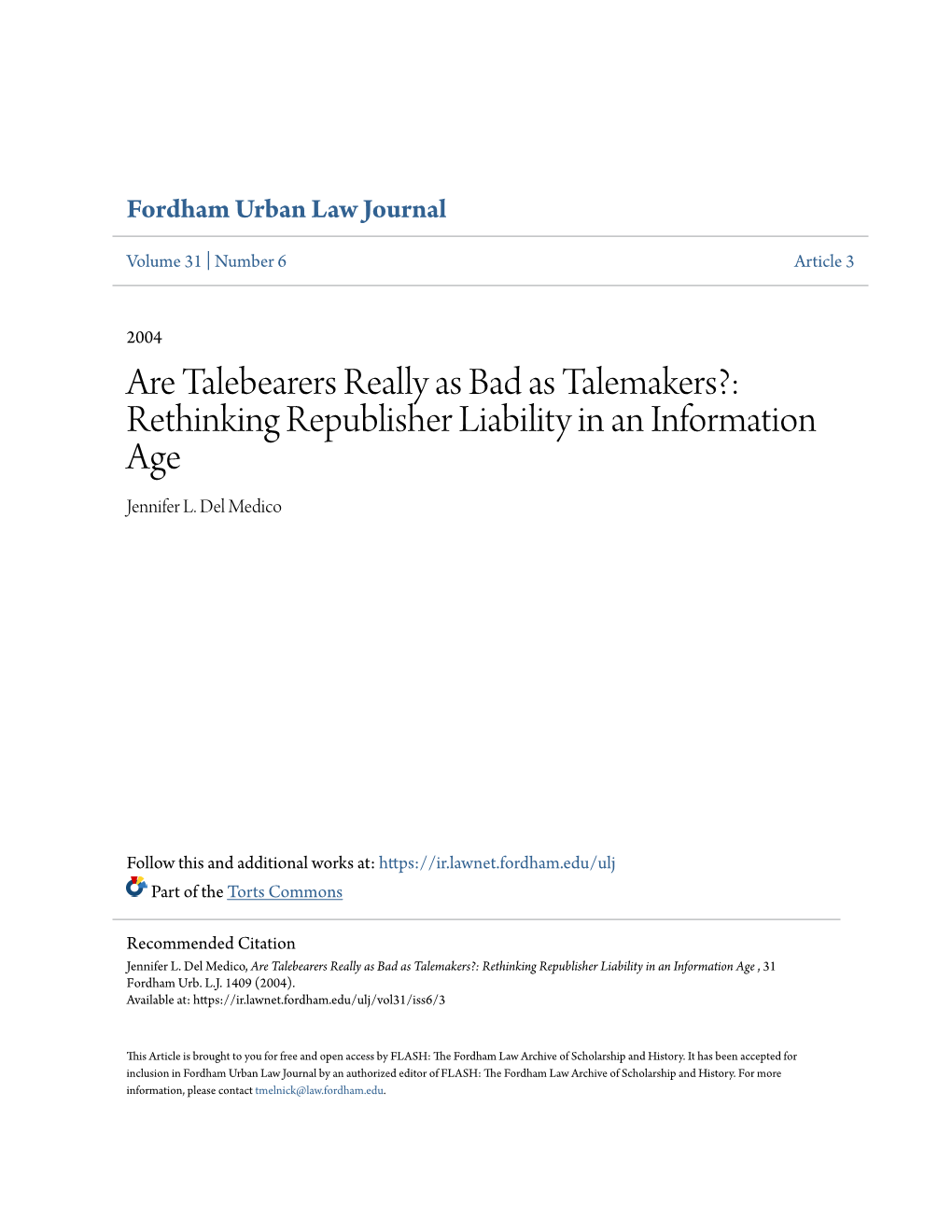 Rethinking Republisher Liability in an Information Age Jennifer L