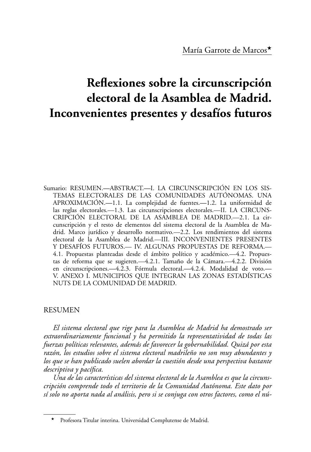 Reflexiones Sobre La Circunscripción Electoral De La Asamblea De Madrid