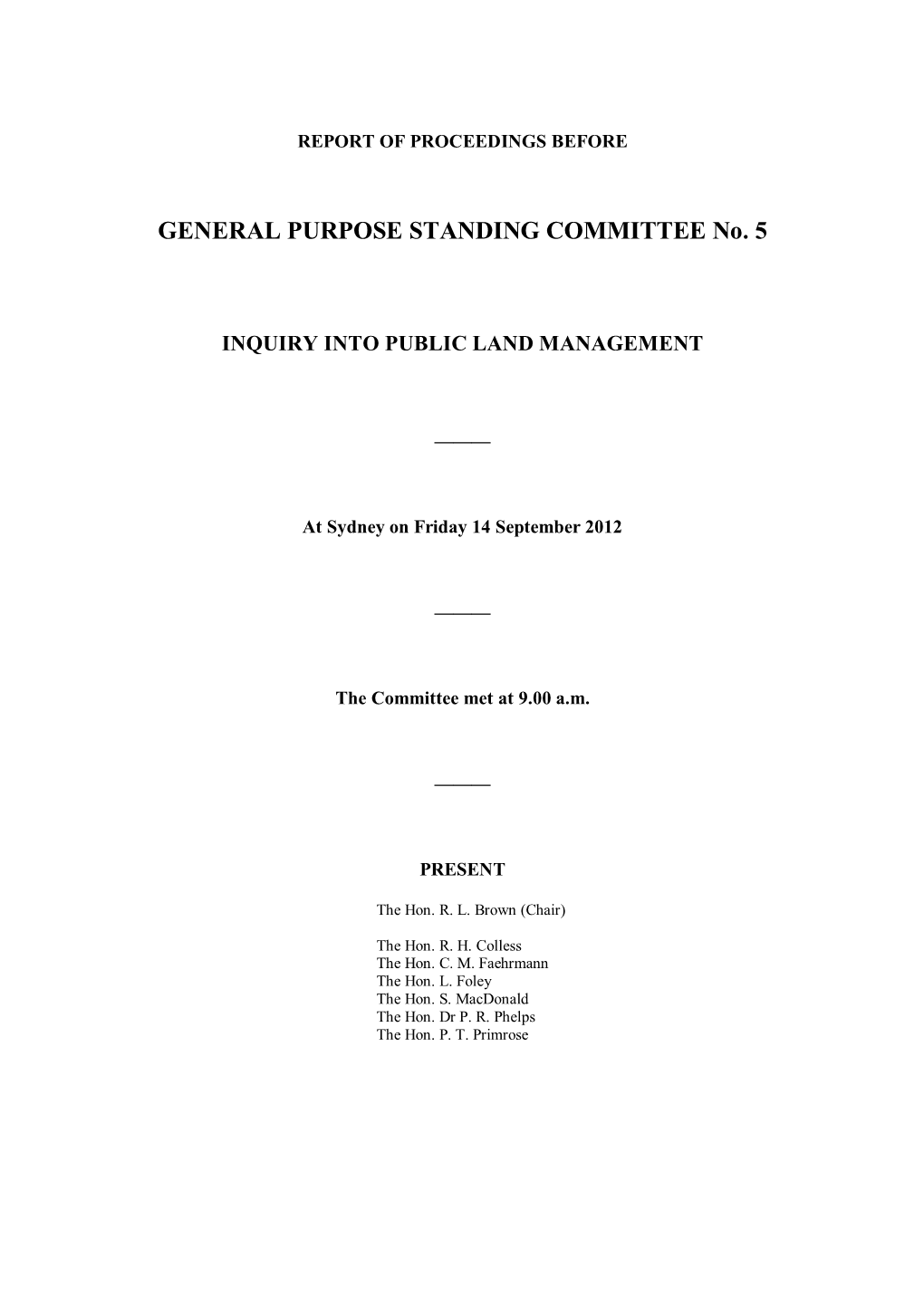 GENERAL PURPOSE STANDING COMMITTEE No. 5