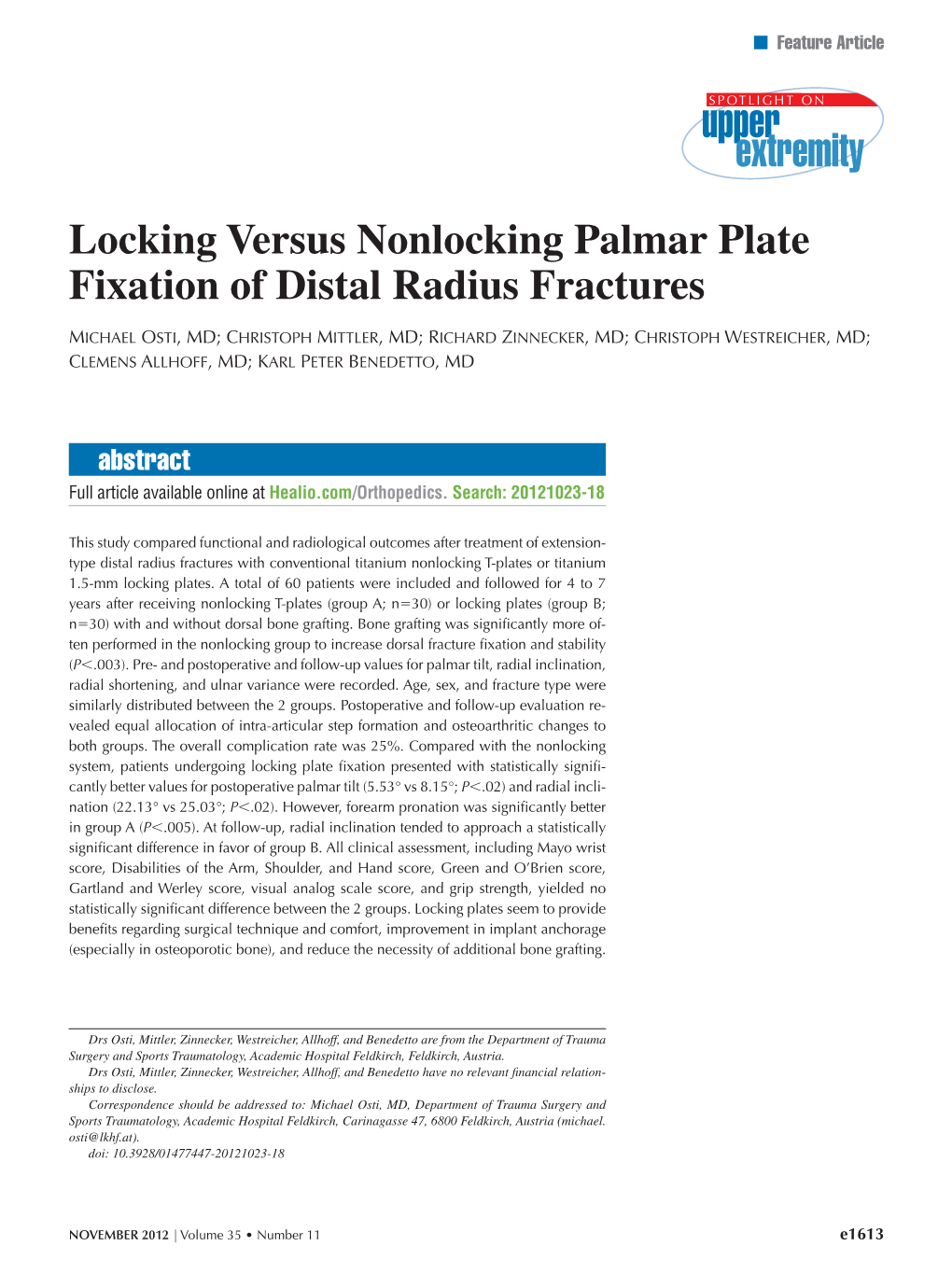 Locking Versus Nonlocking Palmar Plate Fixation of Distal Radius Fractures