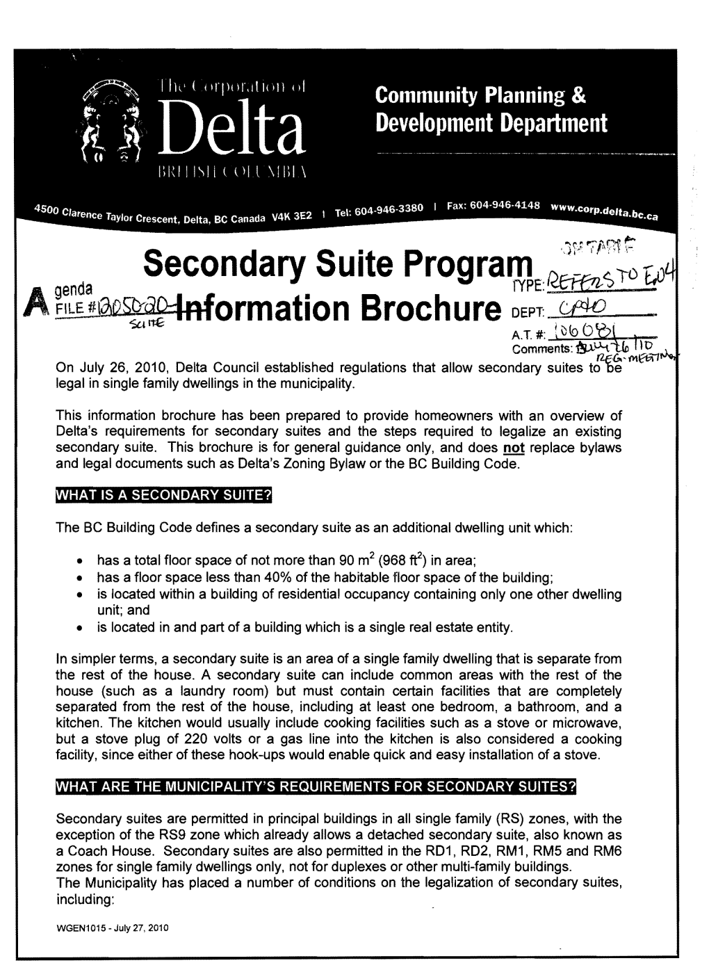 Secondary Suite Program .D~SJO Genda TYPE