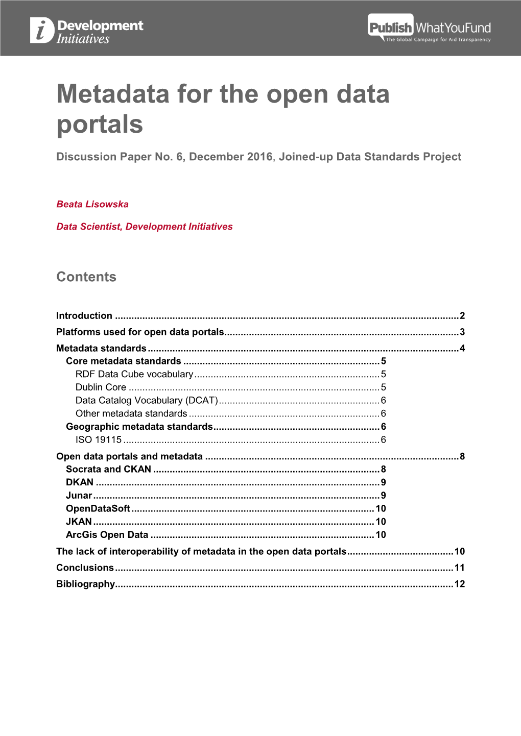 Metadata for the Open Data Portals