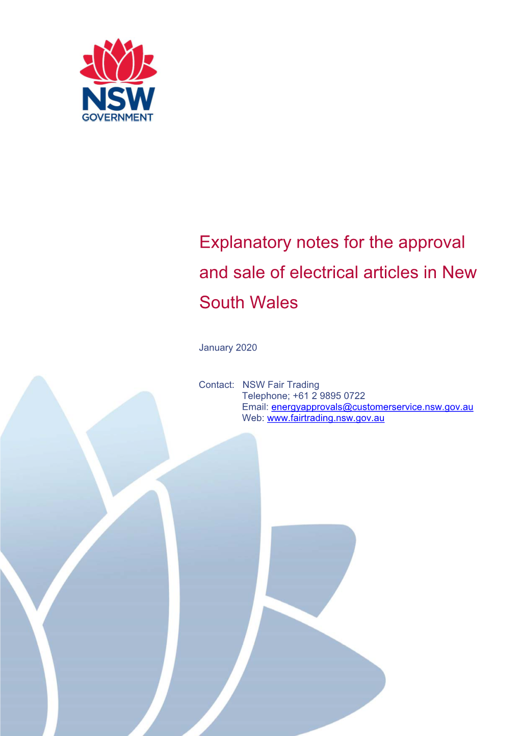 Explanatory Notes for the Approval and Sale of Electrical Articles in New South Wales