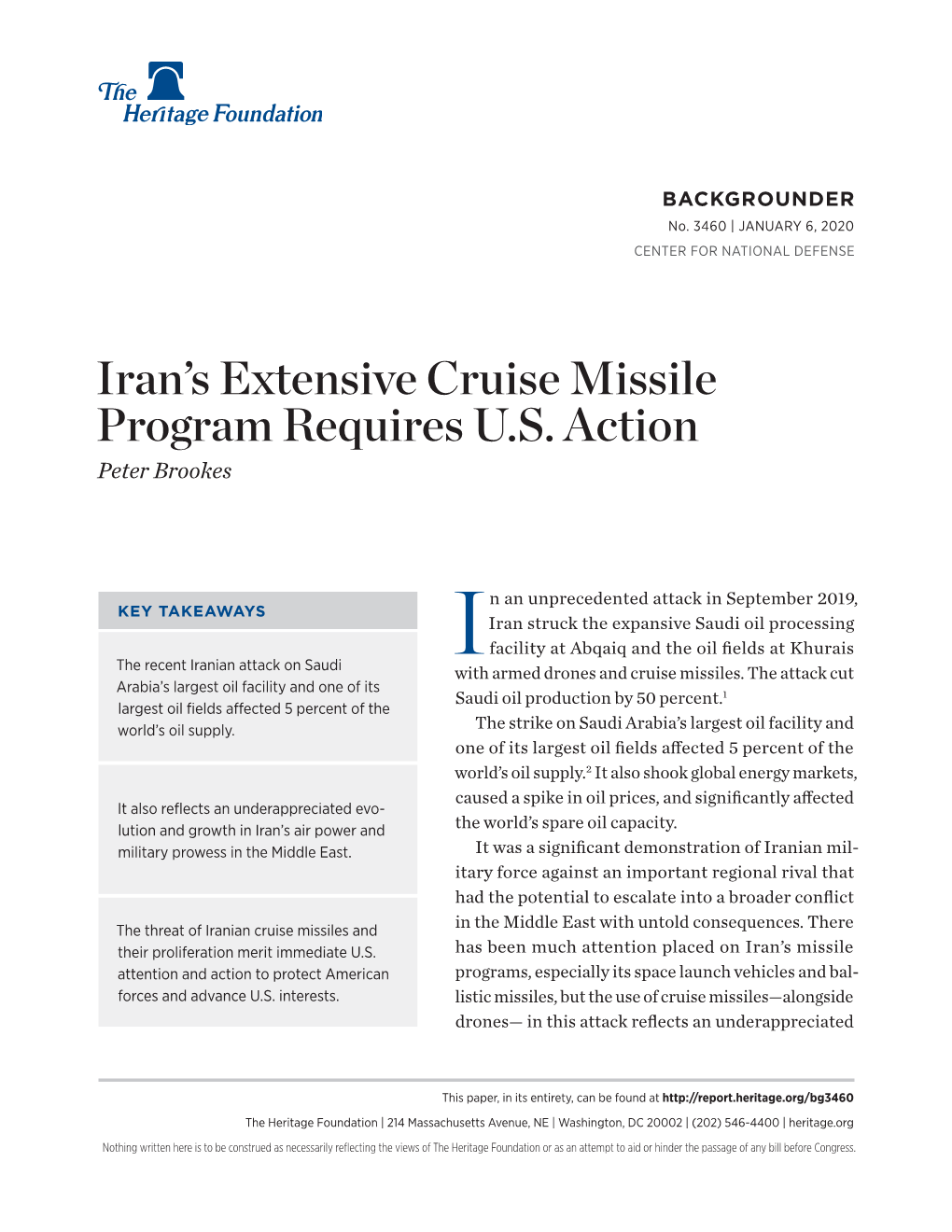 Iran's Extensive Cruise Missile Program Requires U.S. Action