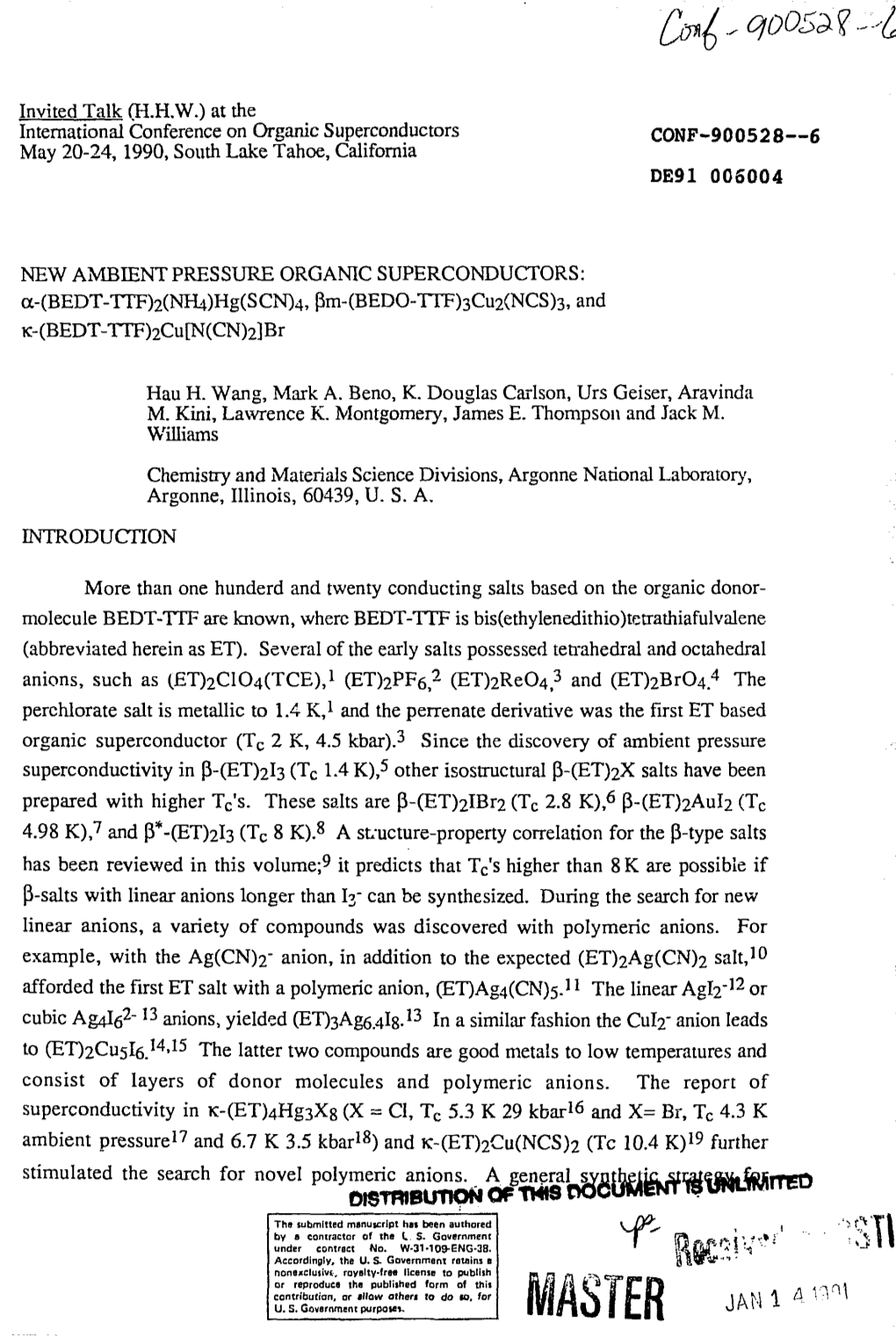 Invited Talk (HHW) at the International Conference on Organic