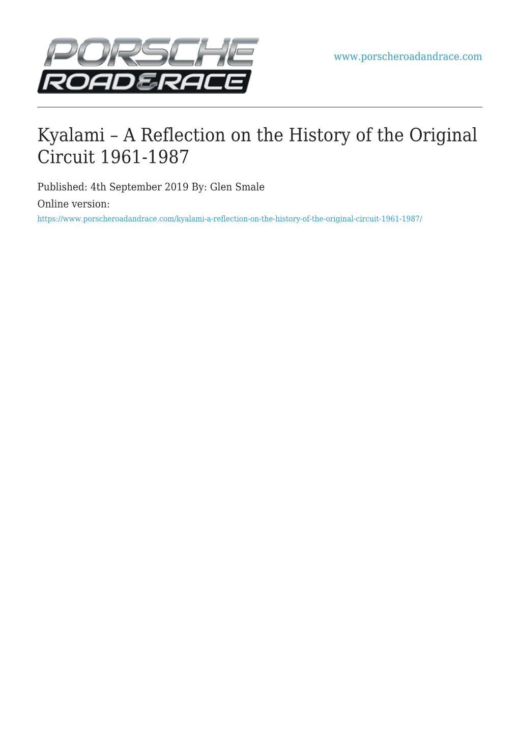 Kyalami – a Reflection on the History of the Original Circuit 1961-1987