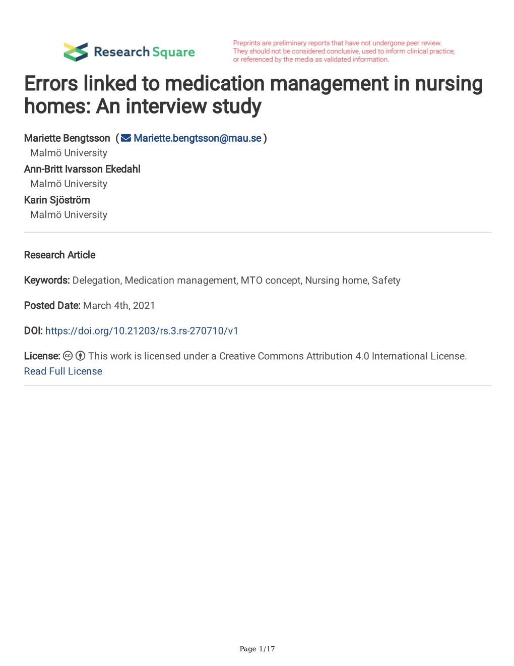 Errors Linked to Medication Management in Nursing Homes: an Interview Study