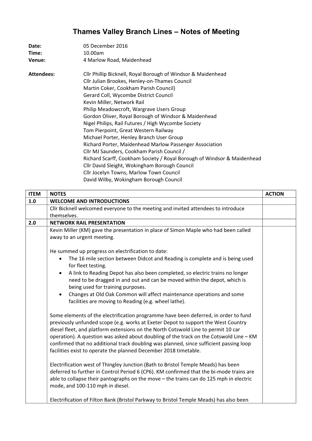 Thames Valley Branch Lines – Notes of Meeting