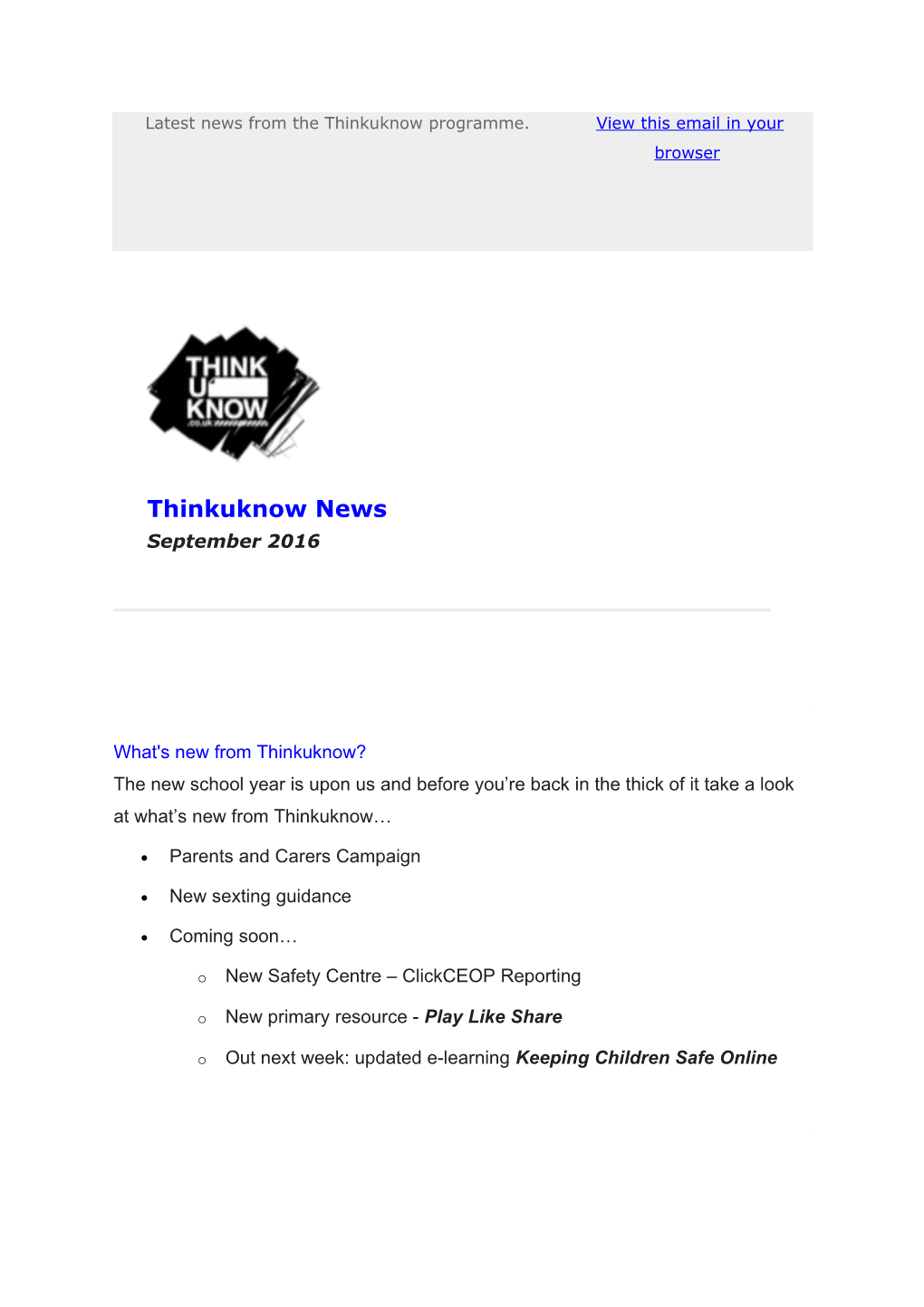 Latest News from Thinkuknow