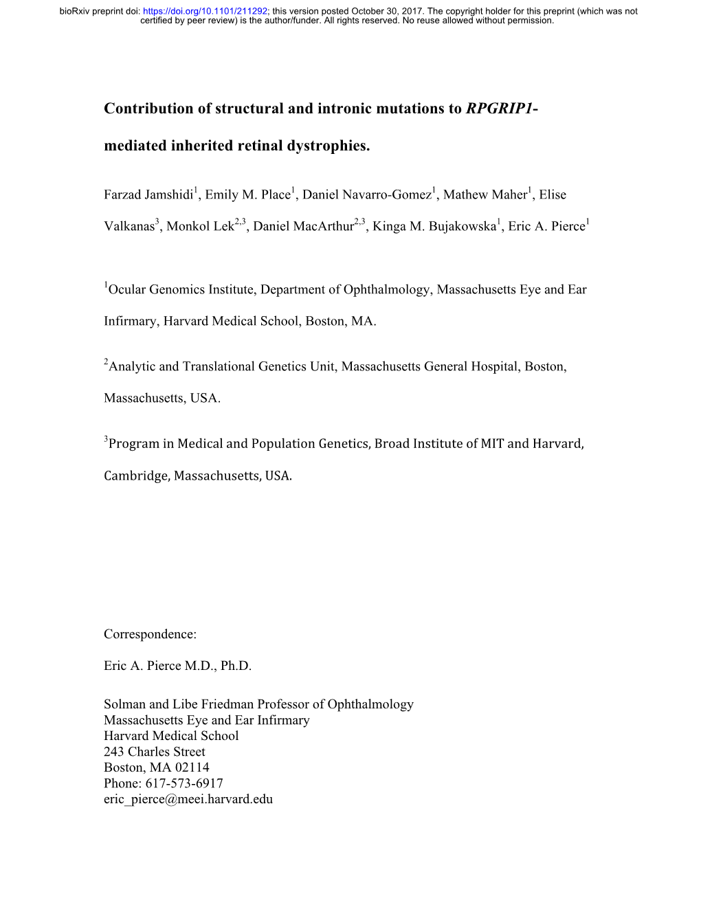 Contribution of Structural and Intronic Mutations to RPGRIP1