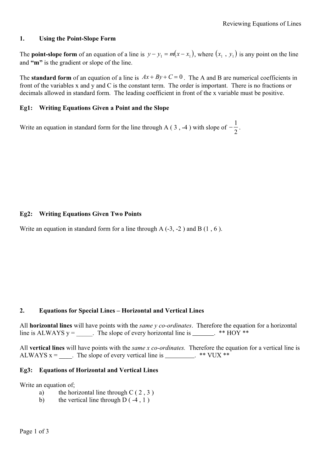 1. Using the Point-Slope Form